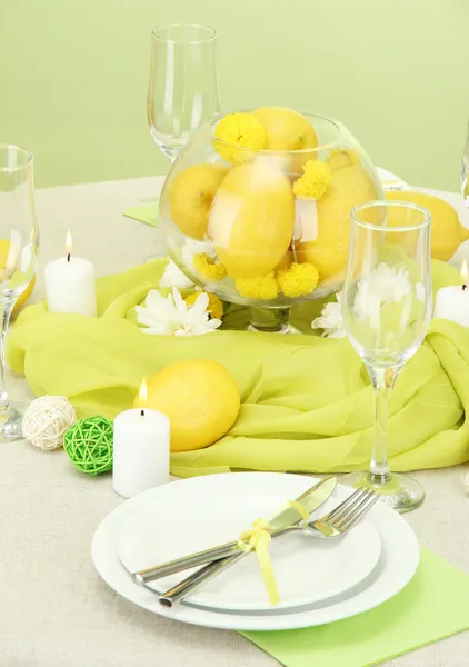 Beautiful holiday table setting with lemons, close up — Stock Photo, Image