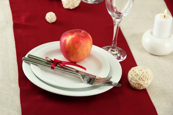 Beautiful holiday table setting with apple, close up — Stock Photo, Image