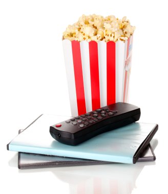 patlamış mısır tv kontrol paneli ve üzerinde beyaz izole diskler ile