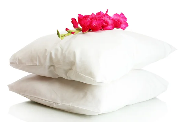 Almohadas y flores, aisladas en blanco —  Fotos de Stock