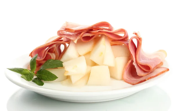 Parma ham and melon, isolated on white — Stock Photo, Image