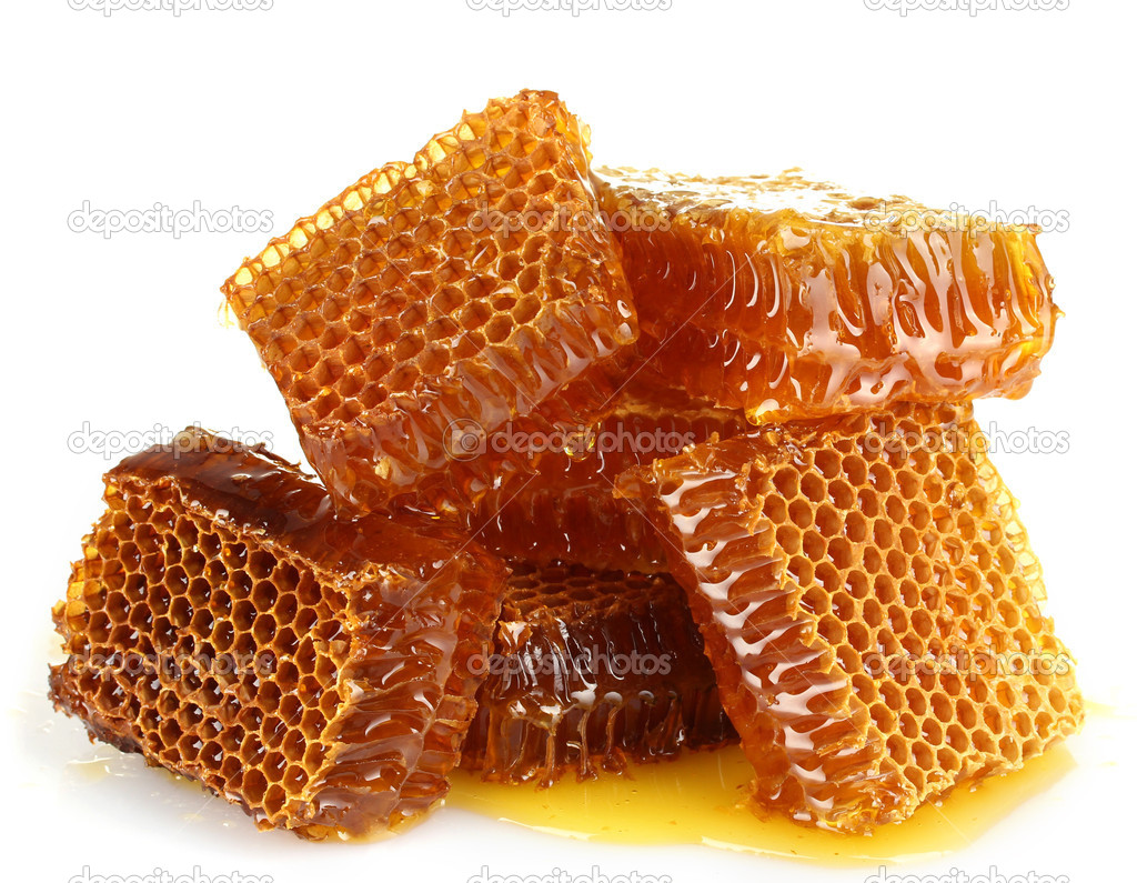 sweet honeycombs with honey, isolated on white