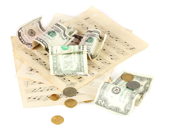 Notlar üzerinde beyaz izole para ile — Stok fotoğraf