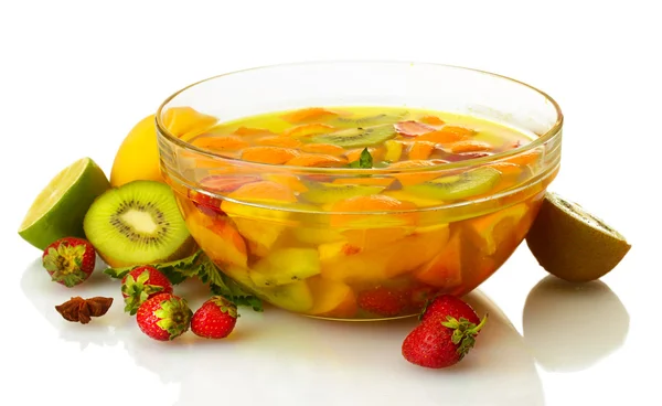 Punch in glass bowl with fruits, isolated on white — Stock Photo, Image