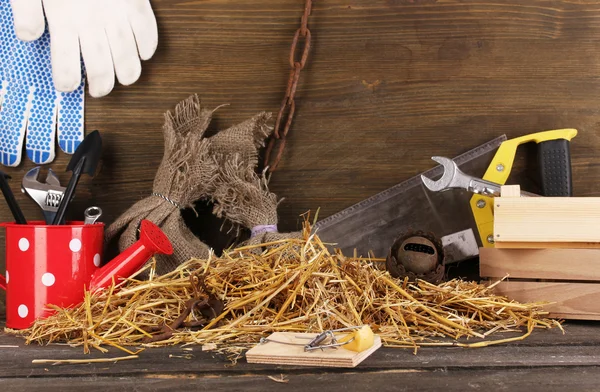 Mousetrap with a piece of cheese in barn on wooden background — Stock Photo, Image