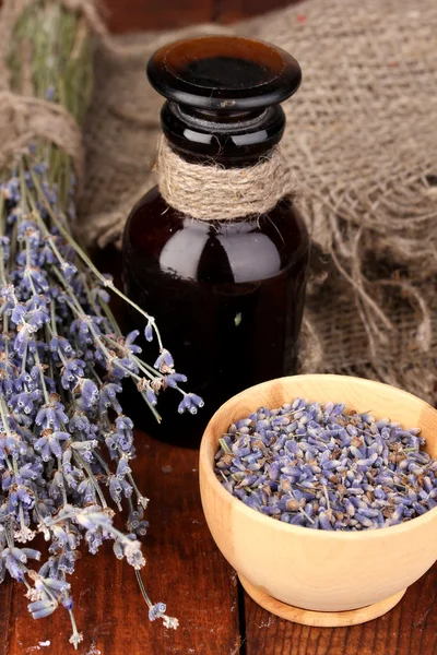 Lavender flowers and jar — Stock Photo, Image