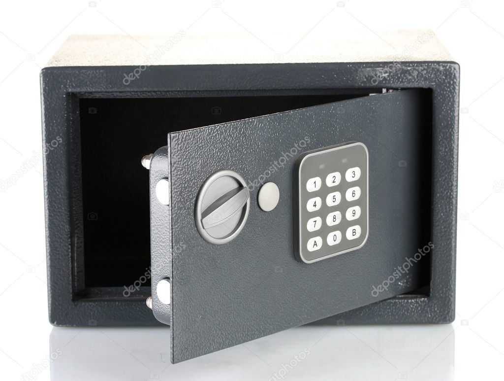Steel safe box isolated on white
