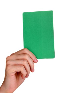 yeşil kart üzerinde beyaz izole tutmak el
