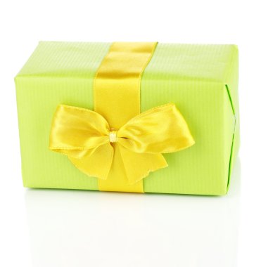 Colorful green gift with bow isolated on white