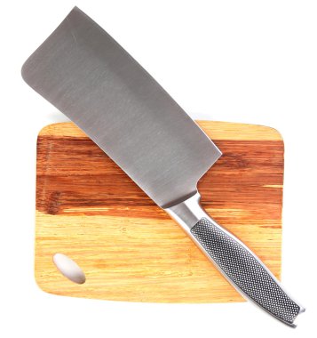 Cleaver üzerinde beyaz izole kesme tahtası üzerinde
