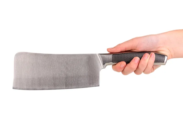 Human hand with cleaver isolated on white — Stock Photo, Image