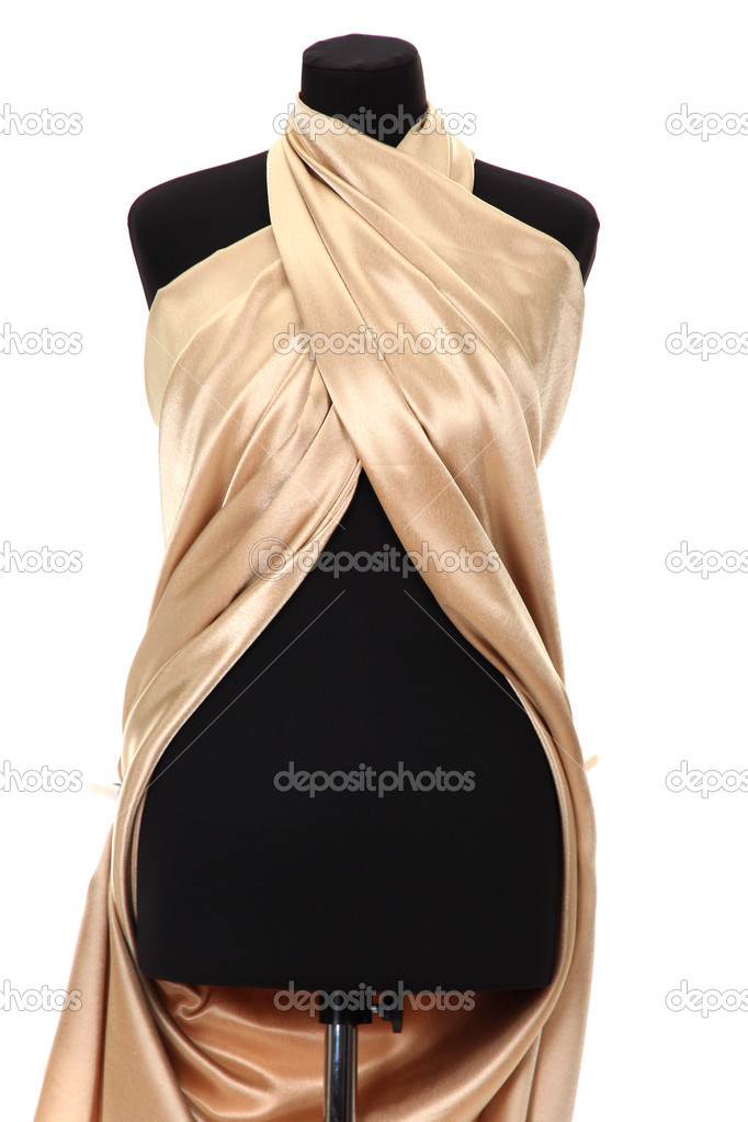 black mannequin with silk cloth isolated on white