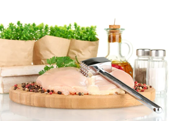 Composition of raw meat, vegetables and spices close-up — Stock Photo, Image