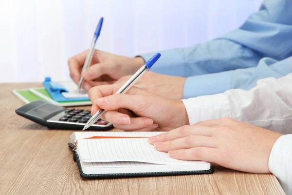 Close up of business hands during teamwork — Stock Photo, Image