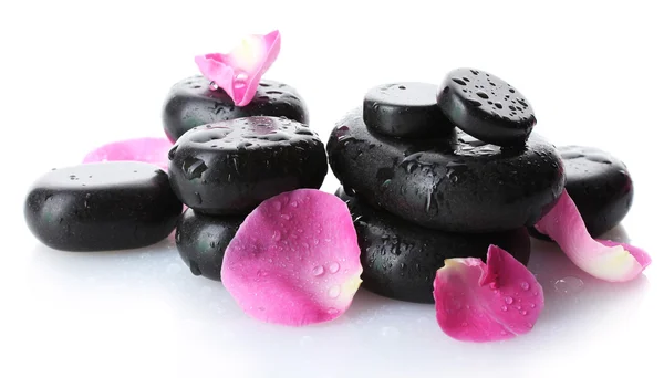 Wellness kameny s kapkami a růží izolovaných na bílém — Stock fotografie