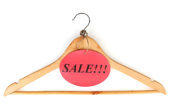 Coat hanger with sale tag isolated on white background — Stock Photo, Image