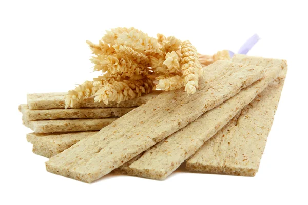 Tasty crispbread and ears, isolated on white — Stock Photo, Image