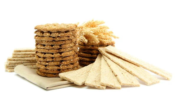 Pão crocante saboroso e orelhas, isoladas em branco — Fotografia de Stock