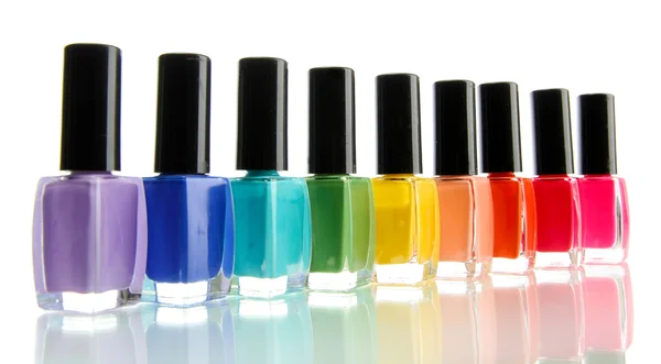 Group of bright nail polishes isolated on white — Stock Photo, Image