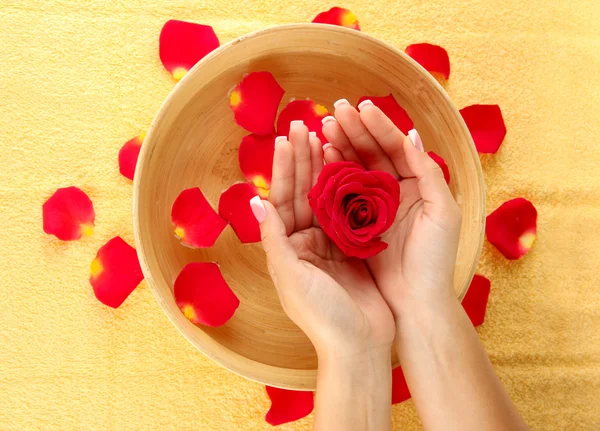 Water treatment for female hands, close-up — Stock Photo, Image