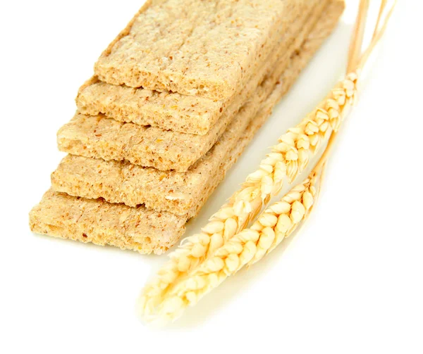 Oat biscuits and wheat ears isolated on white — Stock Photo, Image