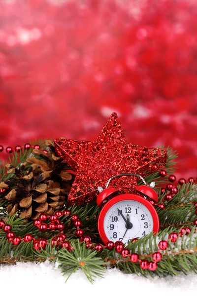 Christmas decoration on red background — Stock Photo, Image