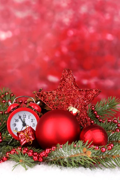 Christmas decoration on red background — Stock Photo, Image