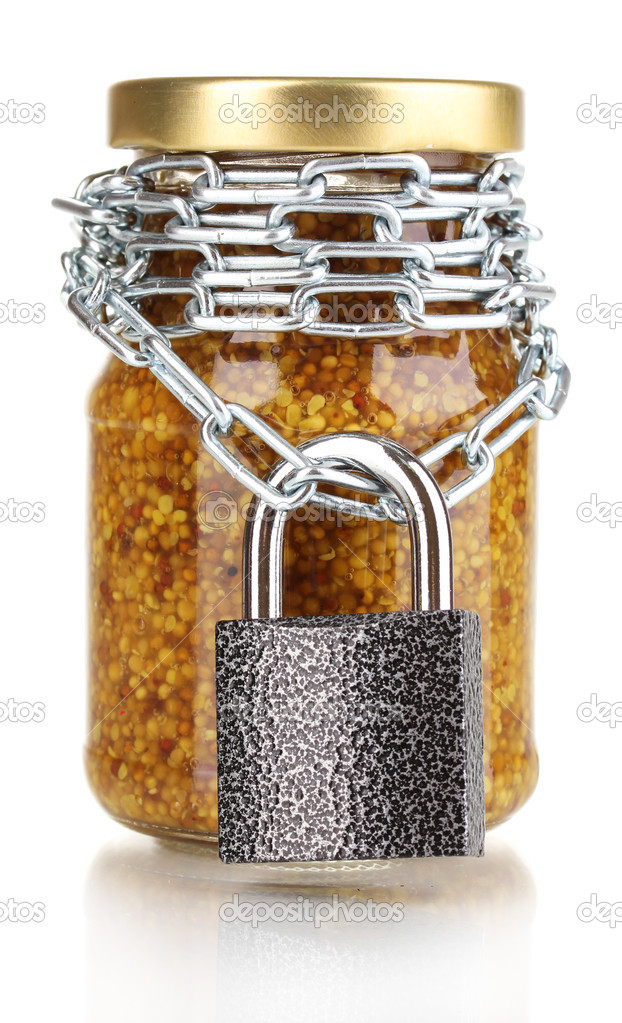 Secret ingredient with chain and padlock isolated on white