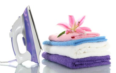 lily ve üzerinde beyaz izole elektrik demir elbise yığını
