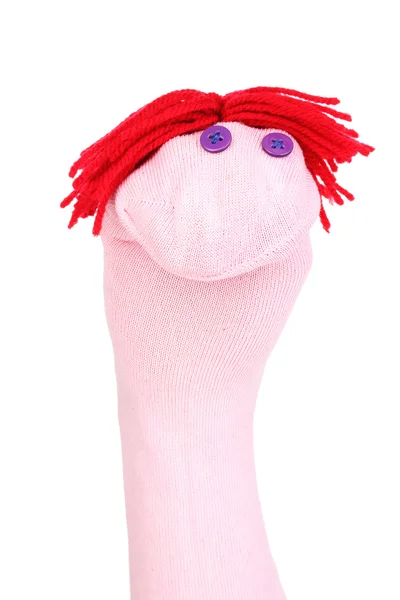 Cute sock puppet isolated on white — Stock Photo, Image