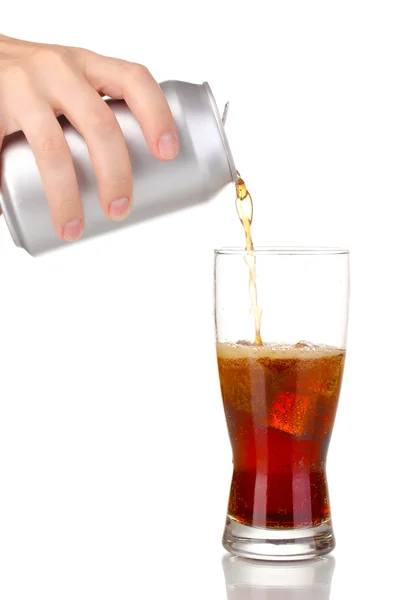 Pouring cola into glass isolated on white — Stock Photo, Image