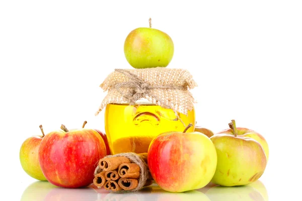 Miel y manzanas con canela aislada sobre blanco —  Fotos de Stock