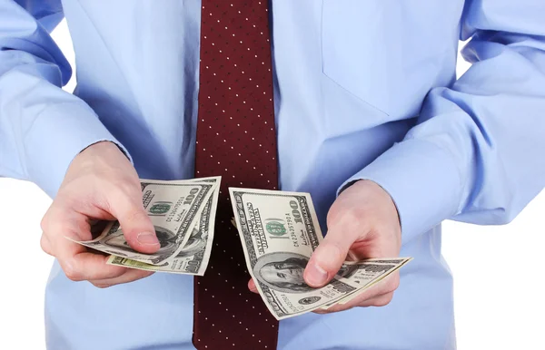 Man recounts dollars close-up — Stock Photo, Image