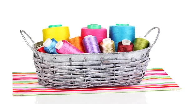 Bright threads in basket isolated on white — Stock Photo, Image