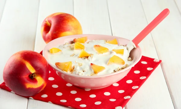 Tasty dieting food, on wooden table — Stock Photo, Image