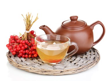 çay ile üzerine beyaz izole kırmızı Kartopu çiçeği