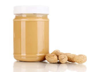 Delicious peanut butter in jar of peanut near isolated on white clipart