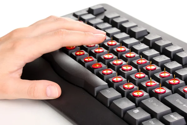 Schmerzhaftes Tippen auf der Tastatur aus nächster Nähe — Stockfoto