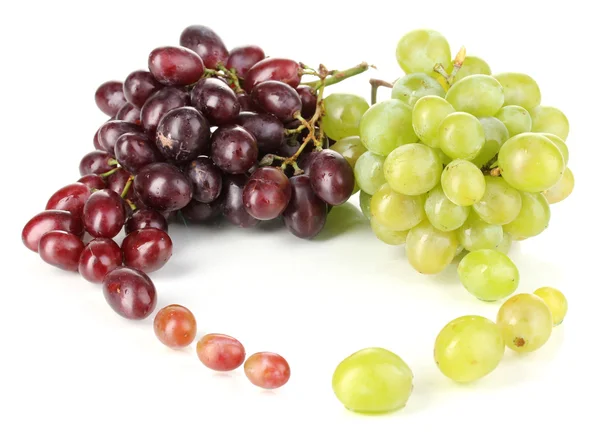 Delicious ripe pink and green grapes isolated on white — Stock Photo, Image