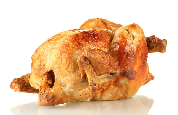Pollo asado entero aislado en blanco — Foto de Stock