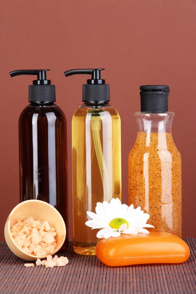 Set for care of a body on brown background — Stock Photo, Image