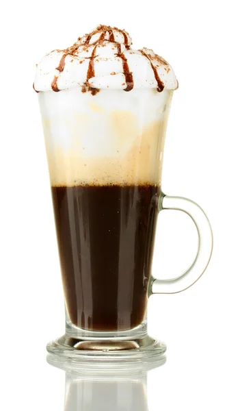 Glass of fresh coffee cocktail isolated on white — Stock Photo, Image