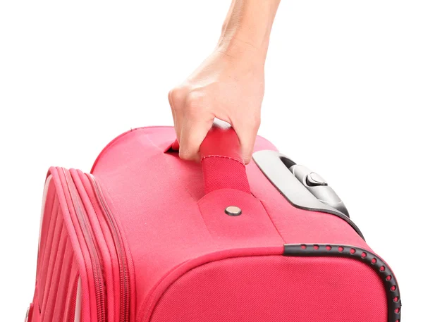 Hålla resväska i handen närbild — Stockfoto