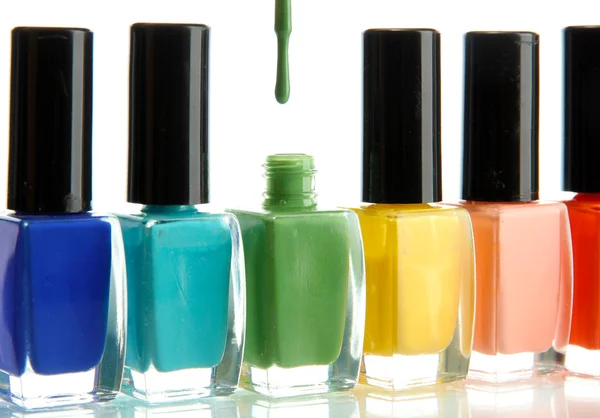 Group of bright nail polishes isolated on white — Stock Photo, Image