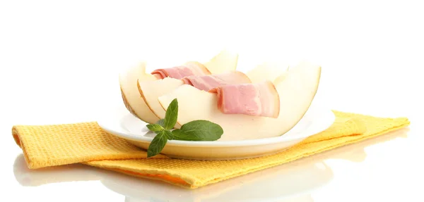 Parma ham and melon, isolated on white — Stock Photo, Image