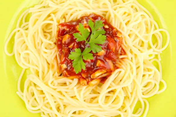Italian spaghetti in plate close-up — Stock Photo, Image