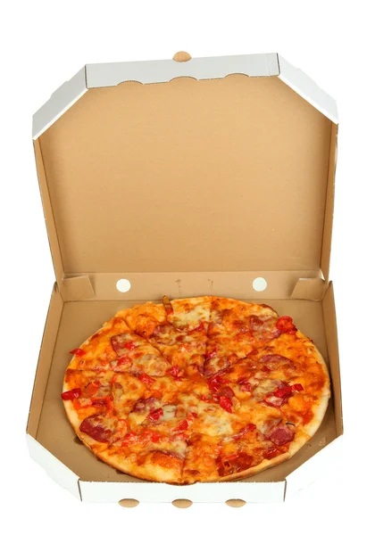 美味的比萨孤立在白色框中 — 图库照片