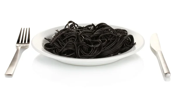 Black spaghetti isolated on white — Stock Photo, Image