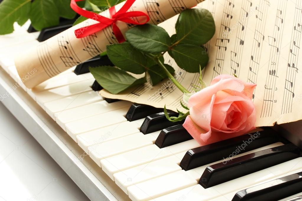 background of synthesizer keyboard with rose