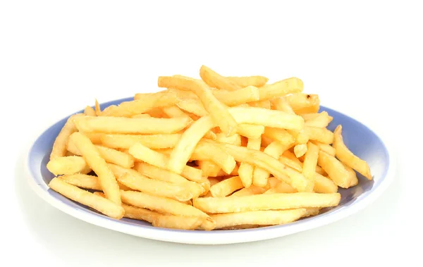 Batatas fritas no prato isolado em branco — Fotografia de Stock